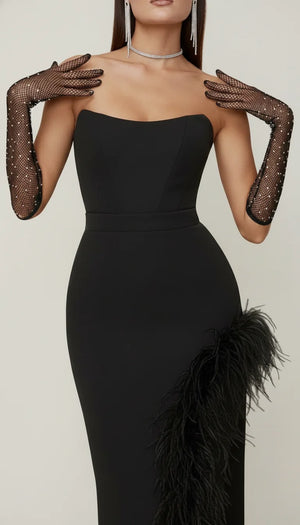 Robe Corset Bustier Plumes Noire - Vue face