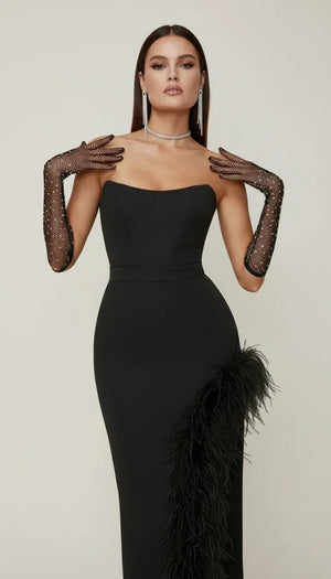 Robe Corset Bustier Plumes Noire - Vue principale