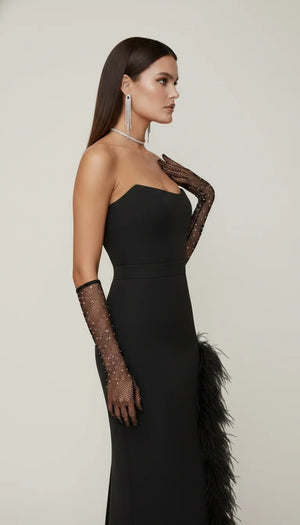 Robe Corset Bustier Plumes Noire - Vue profil