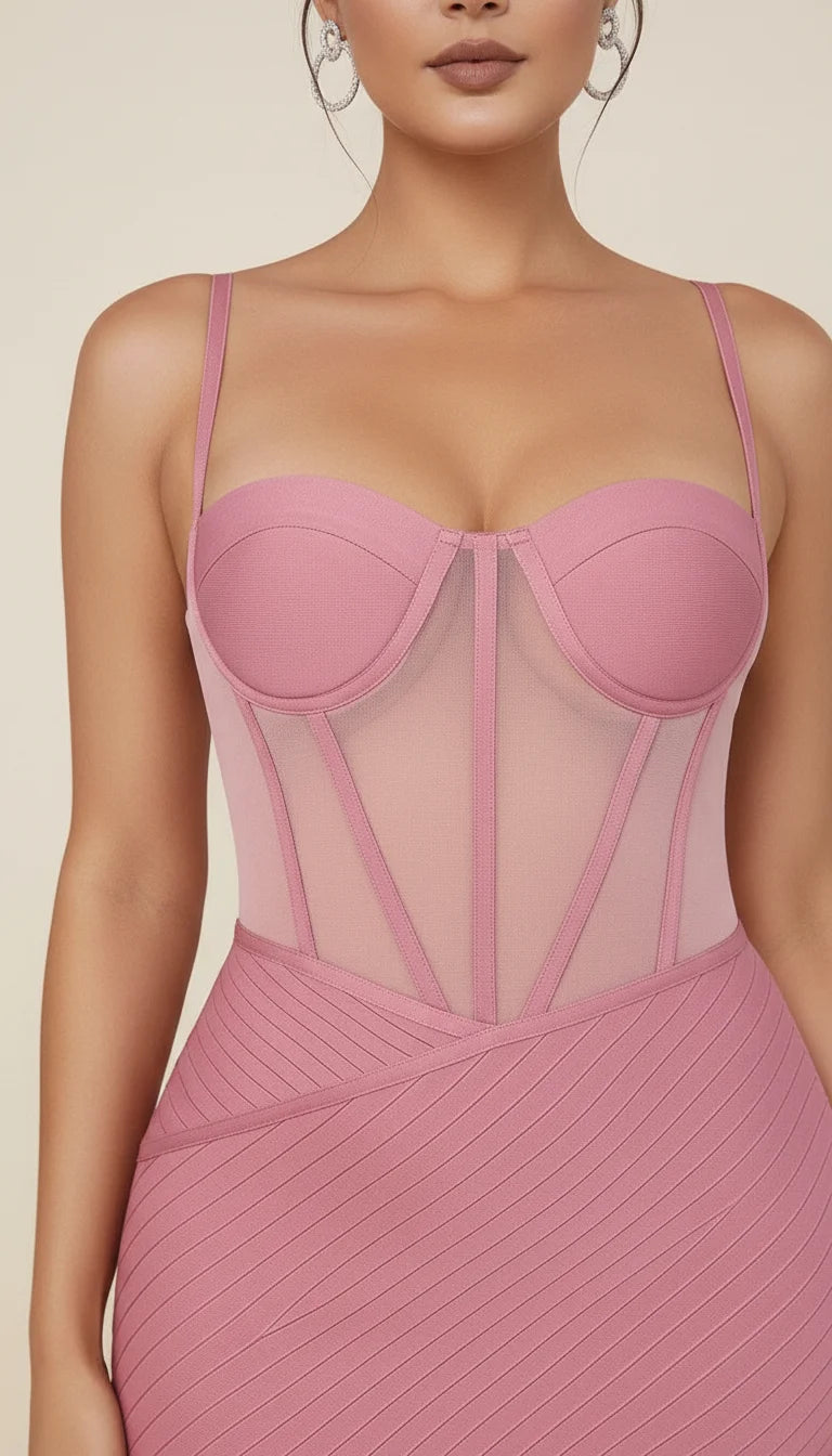 Robe Corset Bustier Résille Rose Bengale - Vue face