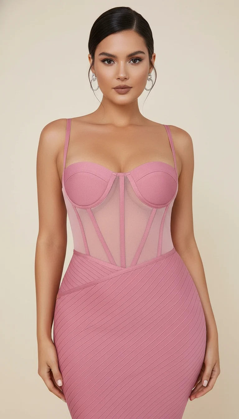 Robe Corset Bustier Résille Rose Bengale - Vue principale