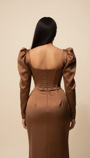 Robe Corset Bustier Satin Chocolat - Vue dos