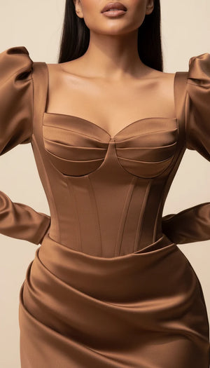 Robe Corset Bustier Satin Chocolat - Vue face