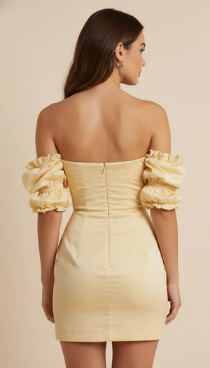Robe Corset Bustier Satiné Jaune Pâle - Vue dos