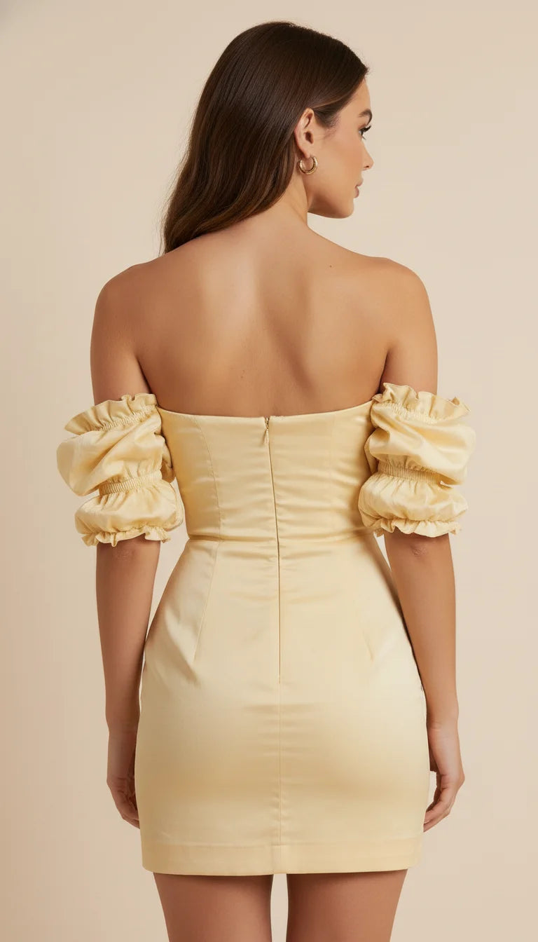 Robe Corset Bustier Satiné Jaune Pâle - Vue dos