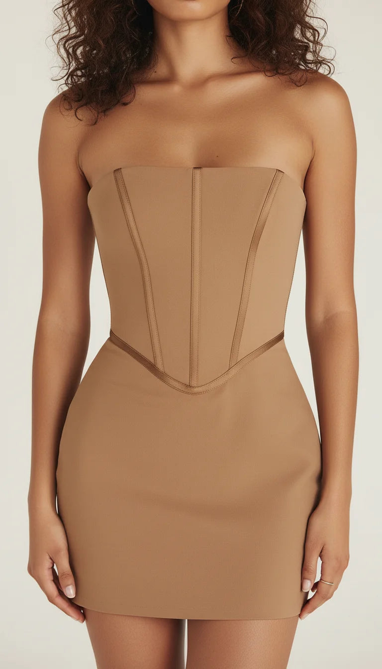 Robe Corset Bustier Sculptante Caramel Clair - Vue face