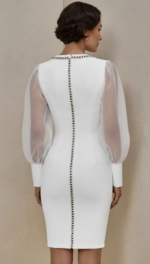 Robe Corset Cintrée Manches Voile Blanche - Vue dos