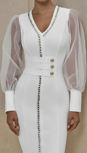 Robe Corset Cintrée Manches Voile Blanche - Vue face