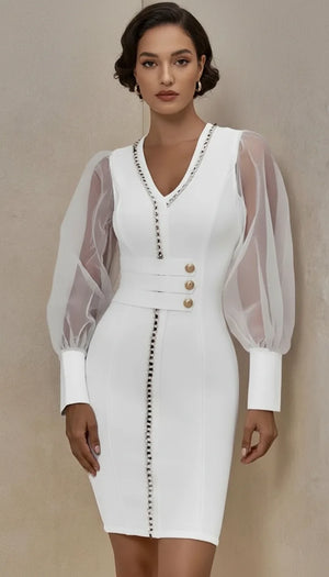 Robe Corset Cintrée Manches Voile Blanche - Vue principale