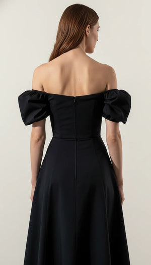 Robe Corset Coton Épaules Dénudées Noire - Vue dos