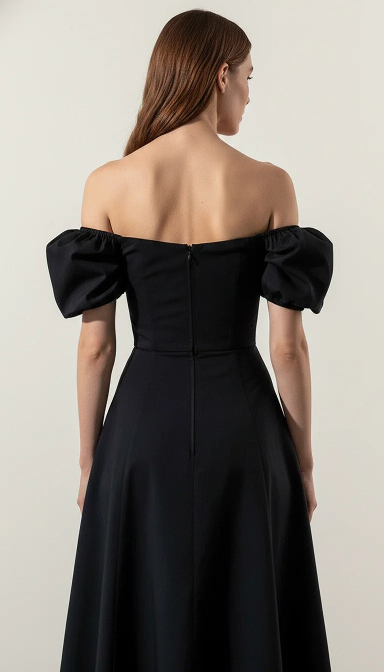 Robe Corset Coton Épaules Dénudées Noire - Vue dos