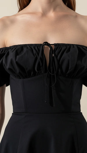 Robe Corset Coton Épaules Dénudées Noire - Vue face