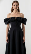 Robe Corset Coton Épaules Dénudées Noire