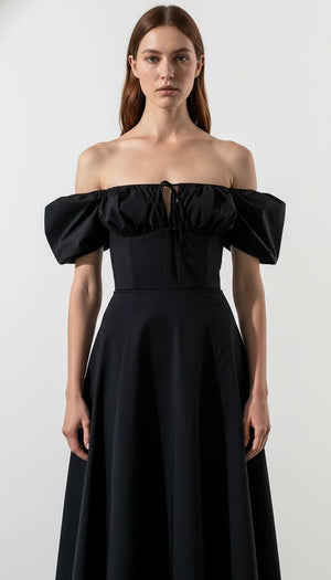 Robe Corset Coton Épaules Dénudées Noire - Vue principale