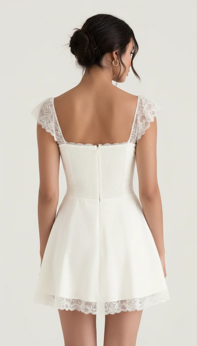 Robe Corset Courte Dentelle Écru - Vue dos