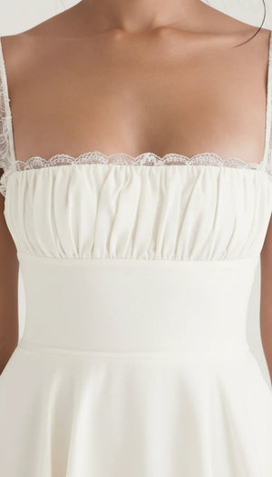 Robe Corset Courte Dentelle Écru - Vue profil