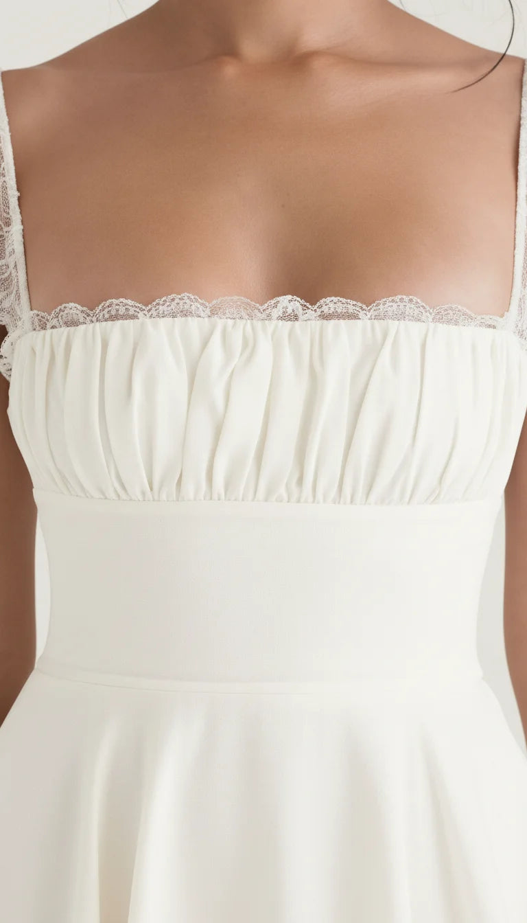 Robe Corset Courte Dentelle Écru - Vue profil