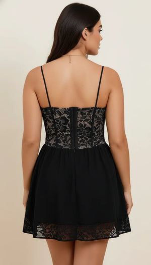 Robe Corset Courte Dentelle Noire - Vue dos