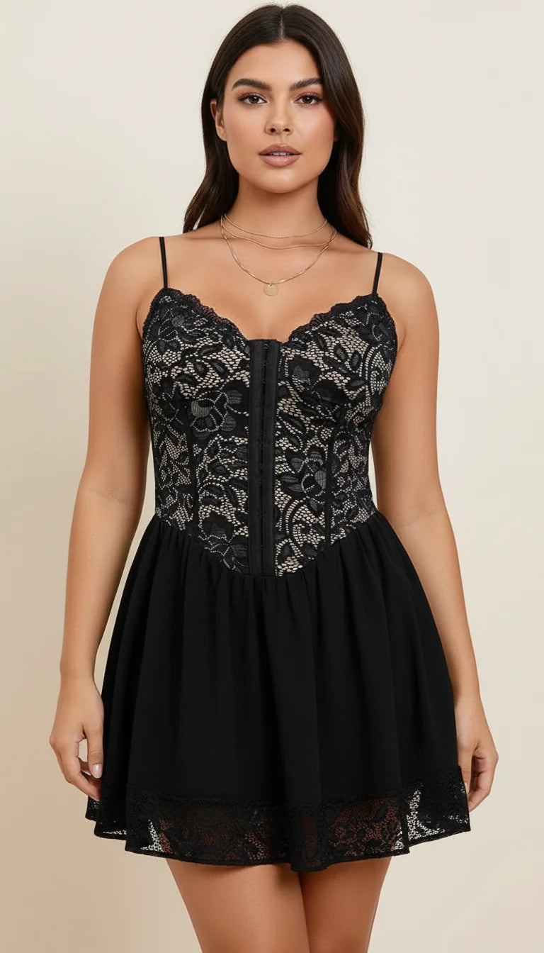 Robe Corset Courte Dentelle Noire
