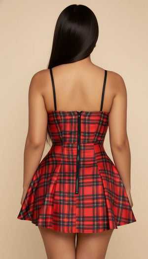 Robe Corset Courte Écossaise Rouge - Vue dos