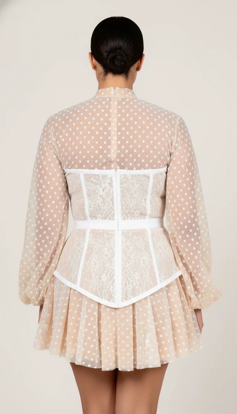 Robe Corset Courte Pois Crème - Vue dos
