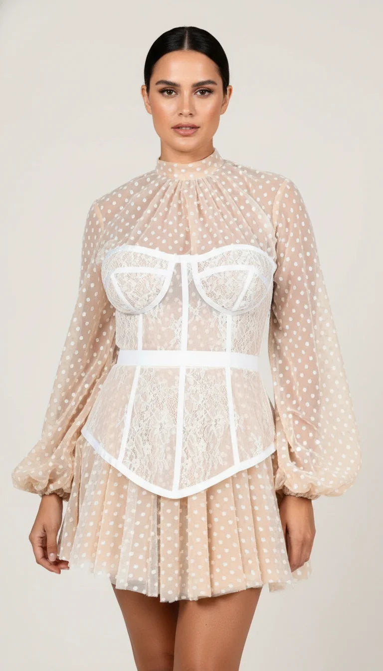 Robe Corset Courte Pois Crème