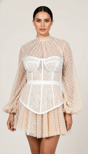 Robe Corset Courte Pois Crème - Vue principale