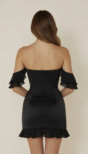 Robe Corset Courte Satin Noir - Vue dos