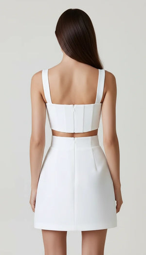 Robe Corset Courte Satinée Blanche - Vue dos