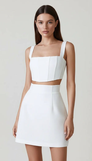 Robe Corset Courte Satinée Blanche - Vue principale