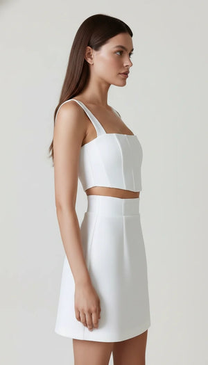 Robe Corset Courte Satinée Blanche - Vue profil