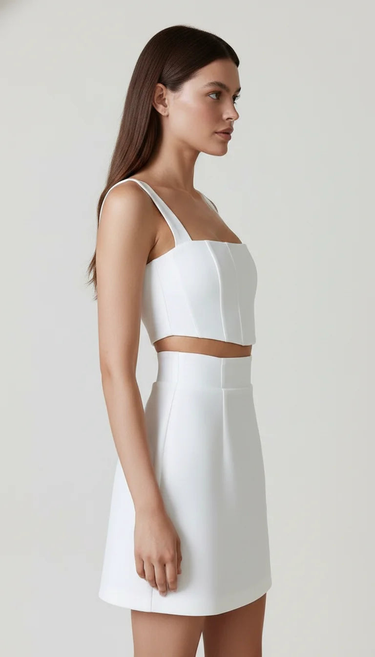 Robe Corset Courte Satinée Blanche - Vue profil