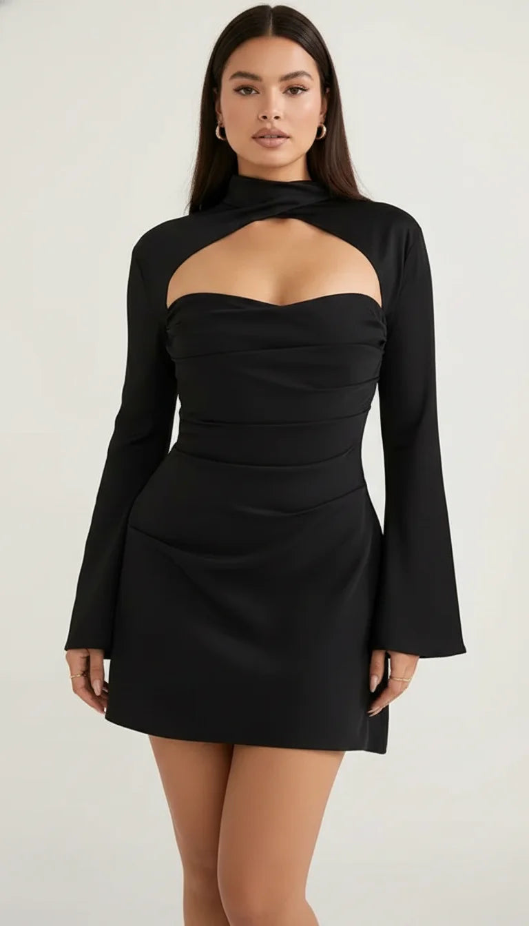 Robe Corset Découpes Noire Satinée
