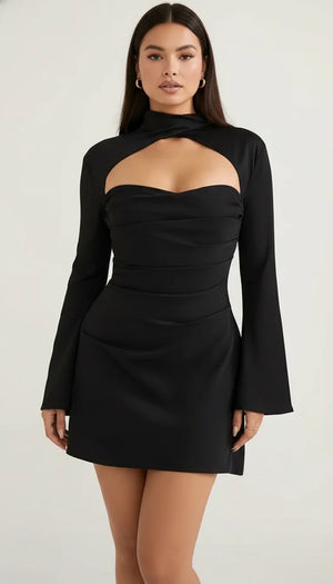 Robe Corset Découpes Noire Satinée - Vue principale