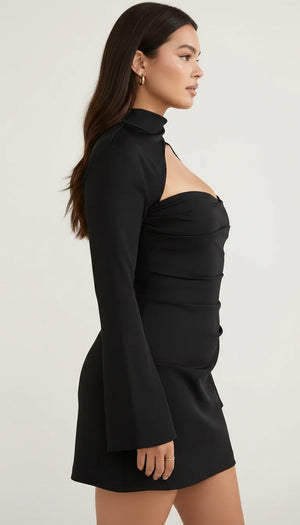 Robe Corset Découpes Noire Satinée - Vue profil