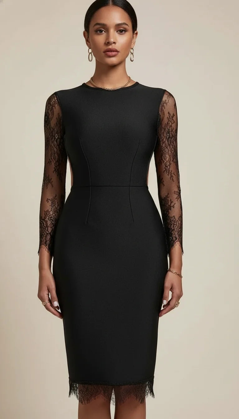 Robe Corset Dentelle Dos Nu Noire - Vue principale