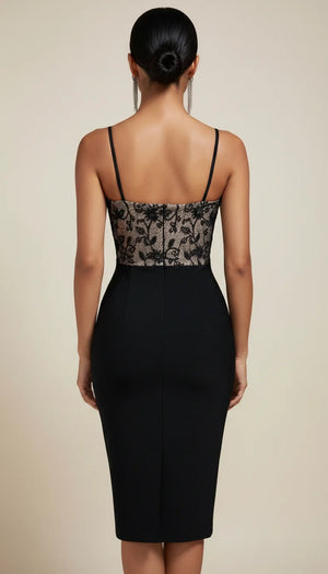Robe Corset Dentelle Florale Noire - Vue dos