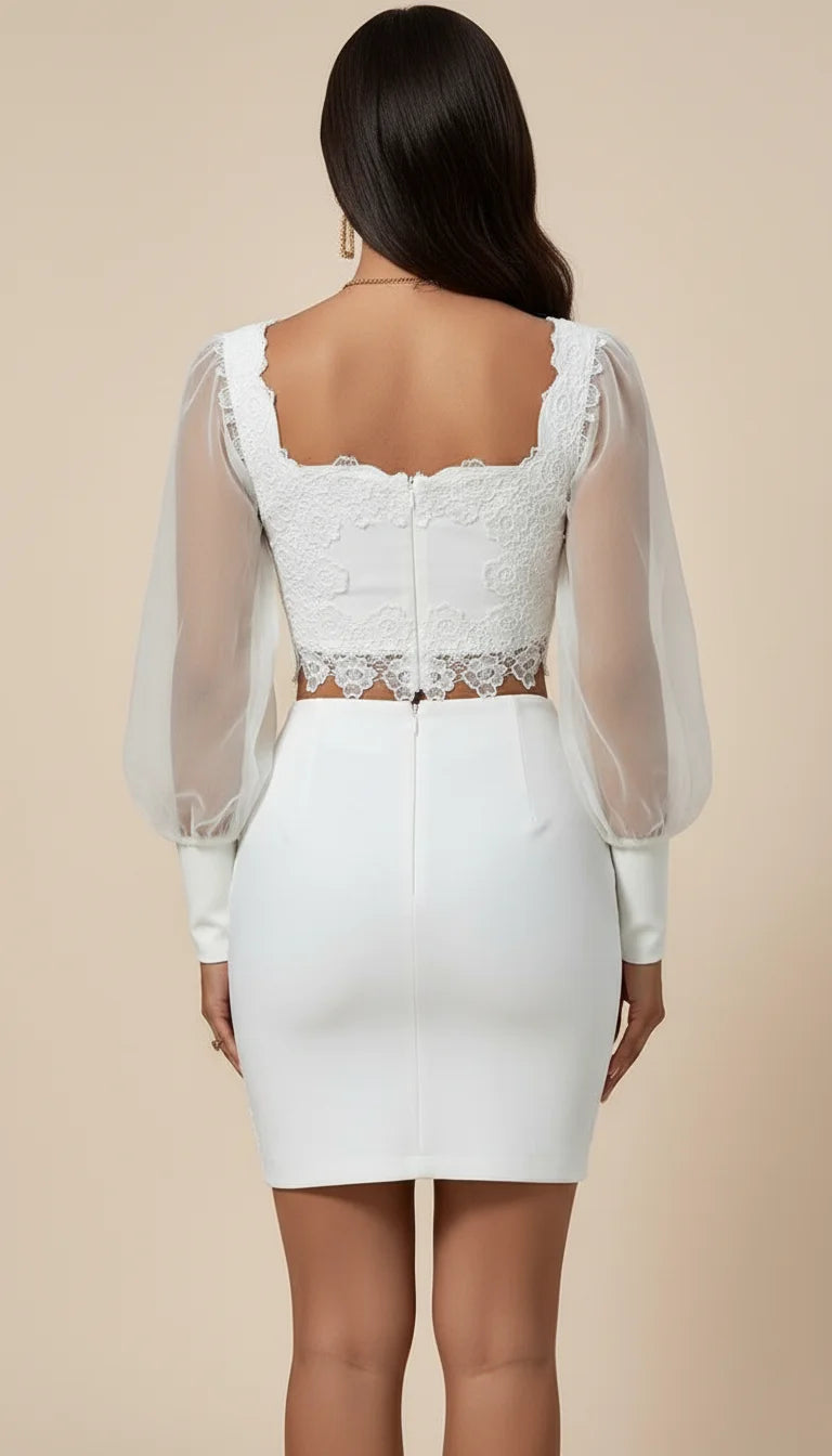 Robe Corset Dentelle Manches Voile - Vue dos