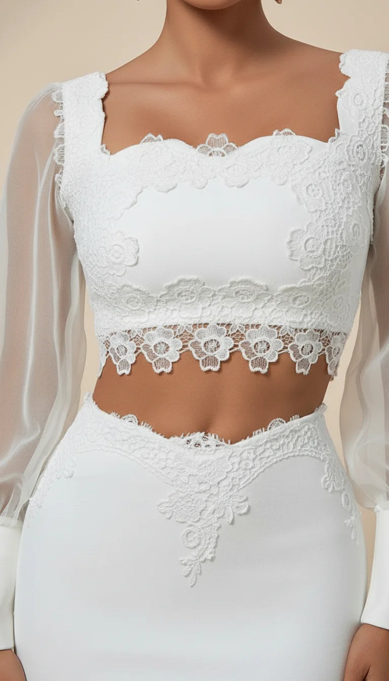 Robe Corset Dentelle Manches Voile - Vue face
