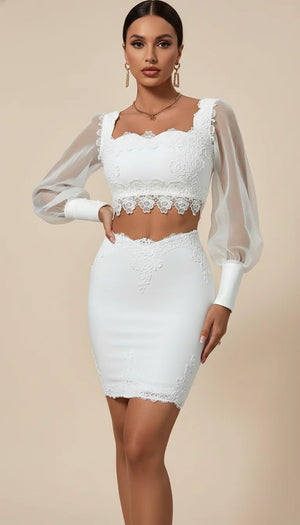 Robe Corset Dentelle Manches Voile - Vue principale