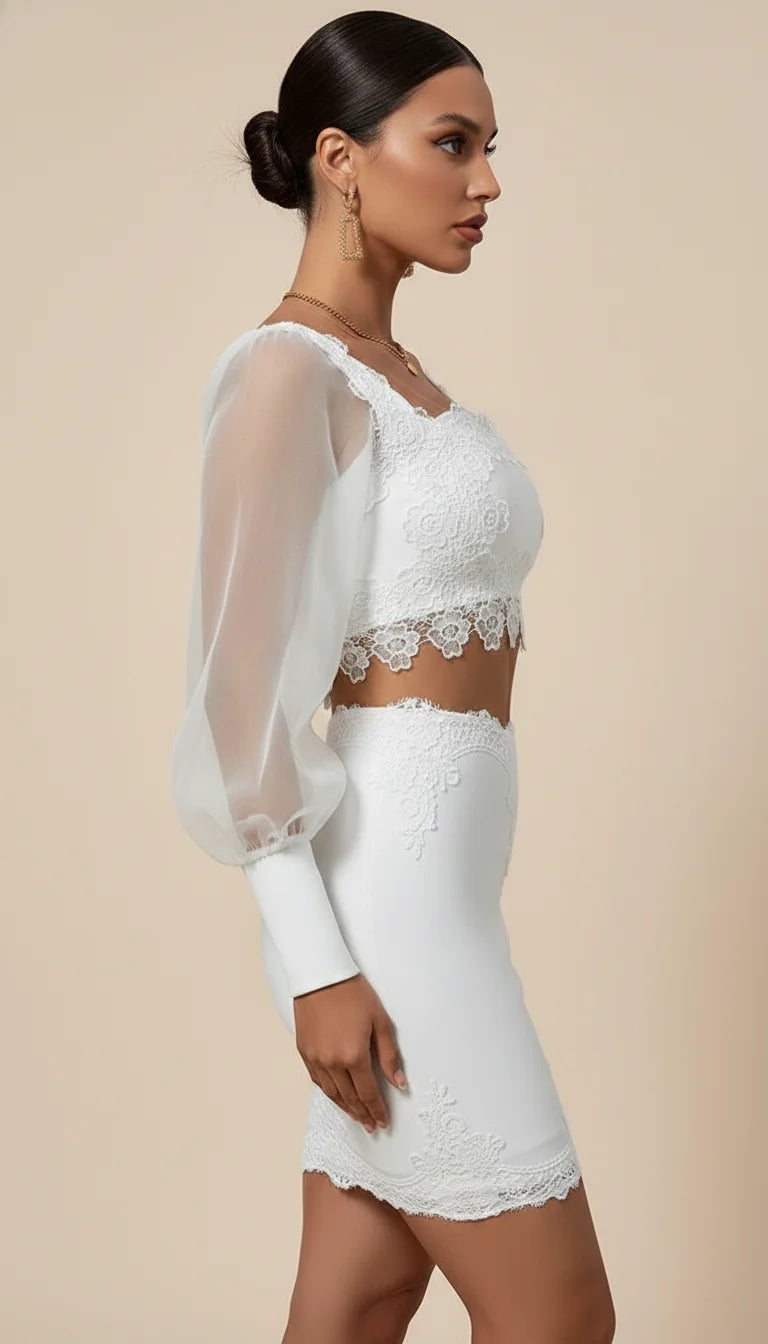 Robe Corset Dentelle Manches Voile - Vue profil