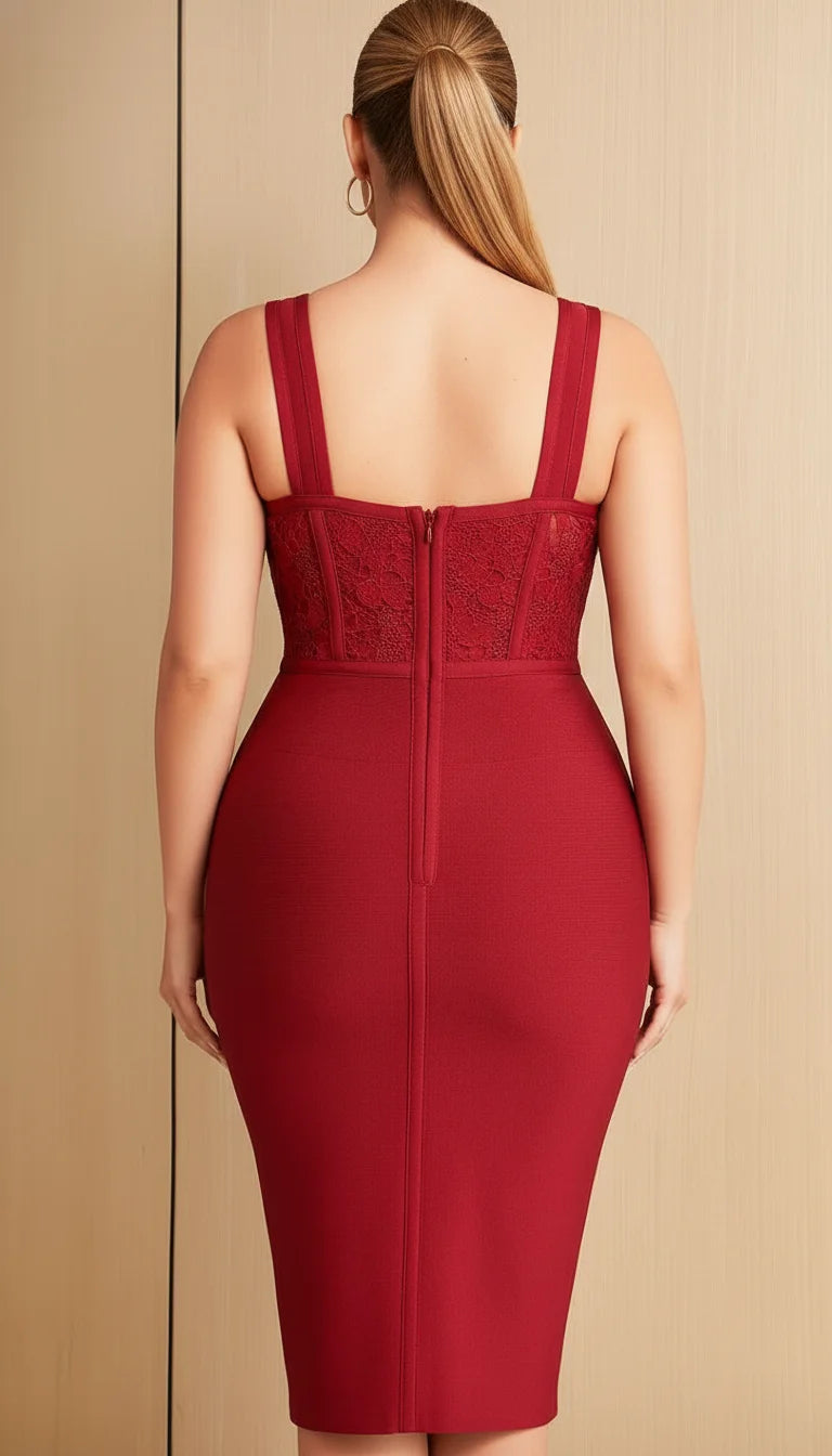 Robe Corset Dentelle Rouge Rubis - Vue dos