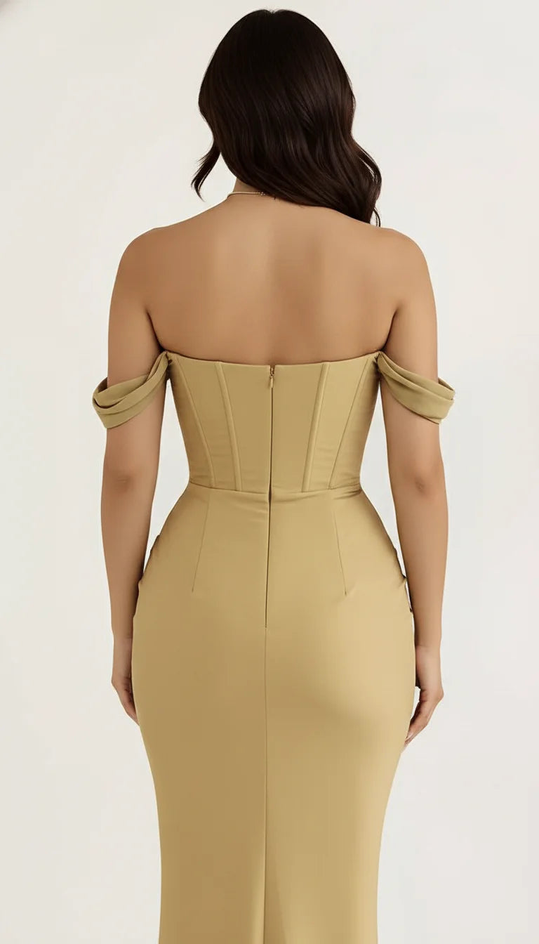 Robe Corset Drapée Satin Kaki - Vue dos