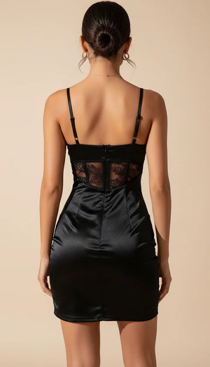 Robe Corset Drapée Satinée Noire - Vue dos