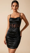 Robe Corset Drapée Satinée Noire