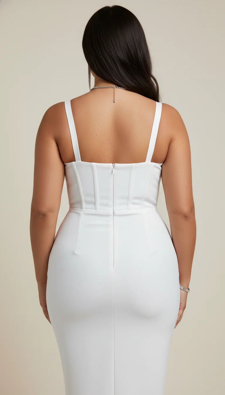Robe Corset Élégante Fendue Blanche - Vue dos