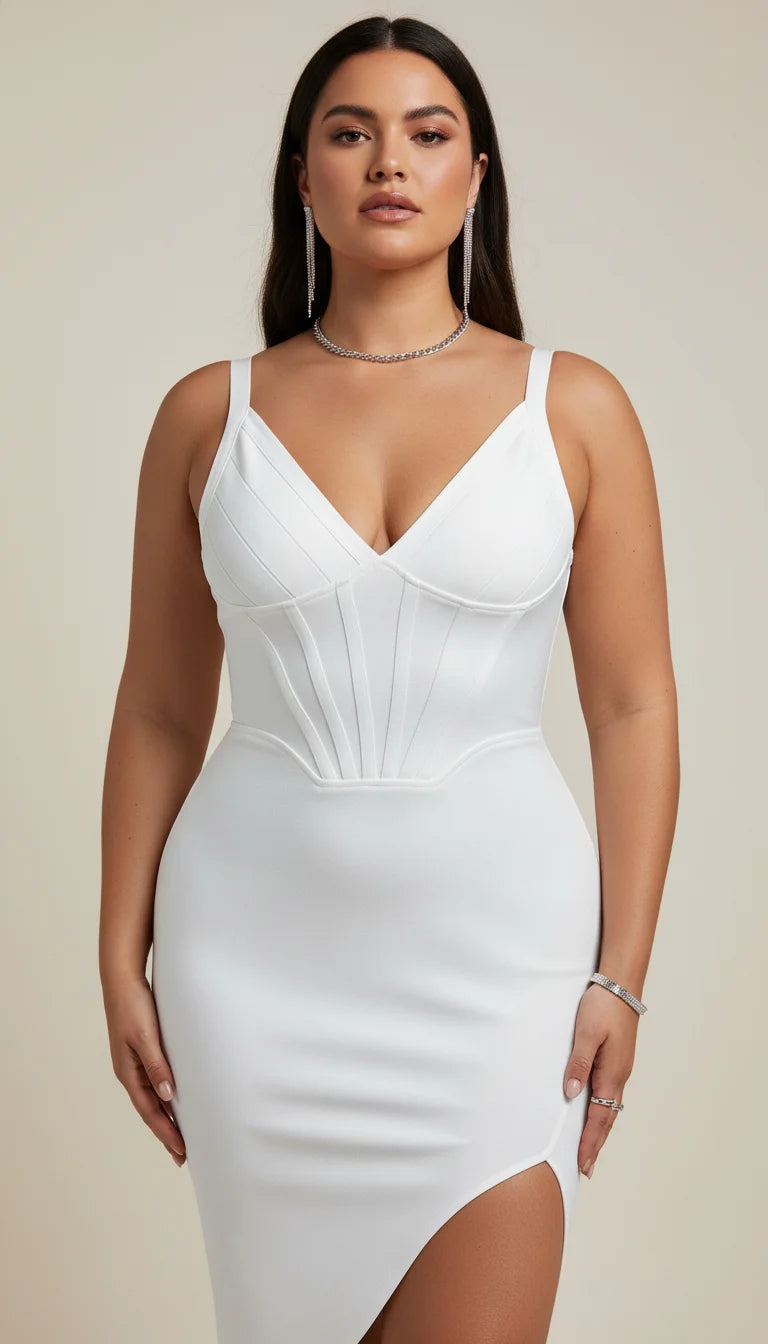 Robe Corset Élégante Fendue Blanche - Vue principale