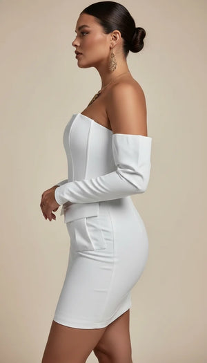 Robe Corset Épaules Dénudées Blanc Pur - Vue profil