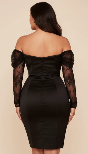 Robe Corset Épaules Dénudées Dentelle Noire - Vue dos