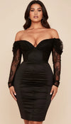 Robe Corset Épaules Dénudées Dentelle Noire
